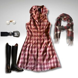 NWT Cider Red Tan Plaid Button Dress – Equestrian Academia Collared Fit & Flare